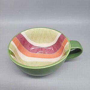 Starbucks 2008 Mugs Green Colorful Stripes Wide Mouth Coffee 14 oz.